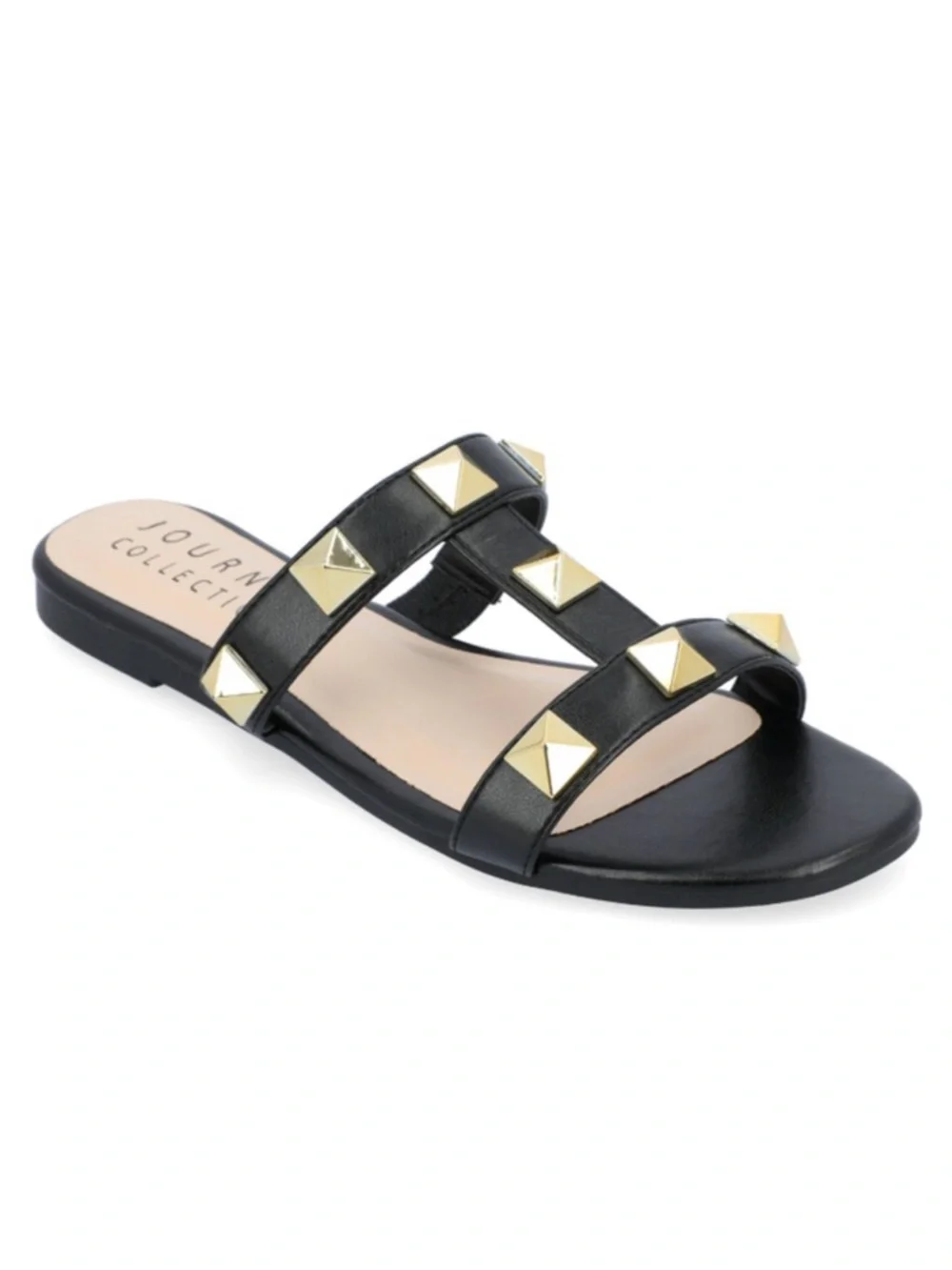 Journee Collection Women's 9 Black & Gold Kendall Studded Sandals NIB - Picture 1 of 4